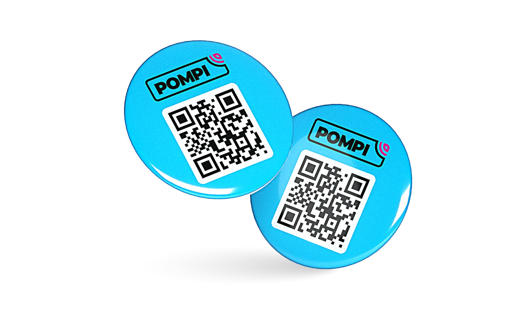 Blue Pompi NFC sticker for product packaging